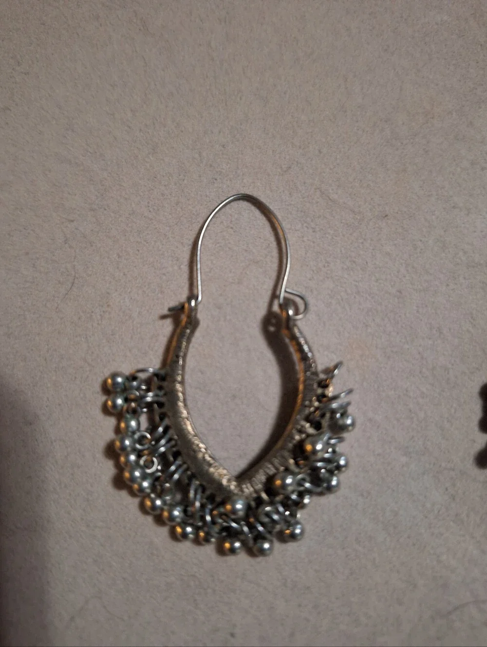 Silver Dangle Hoop Earrings with Beaded Fringe